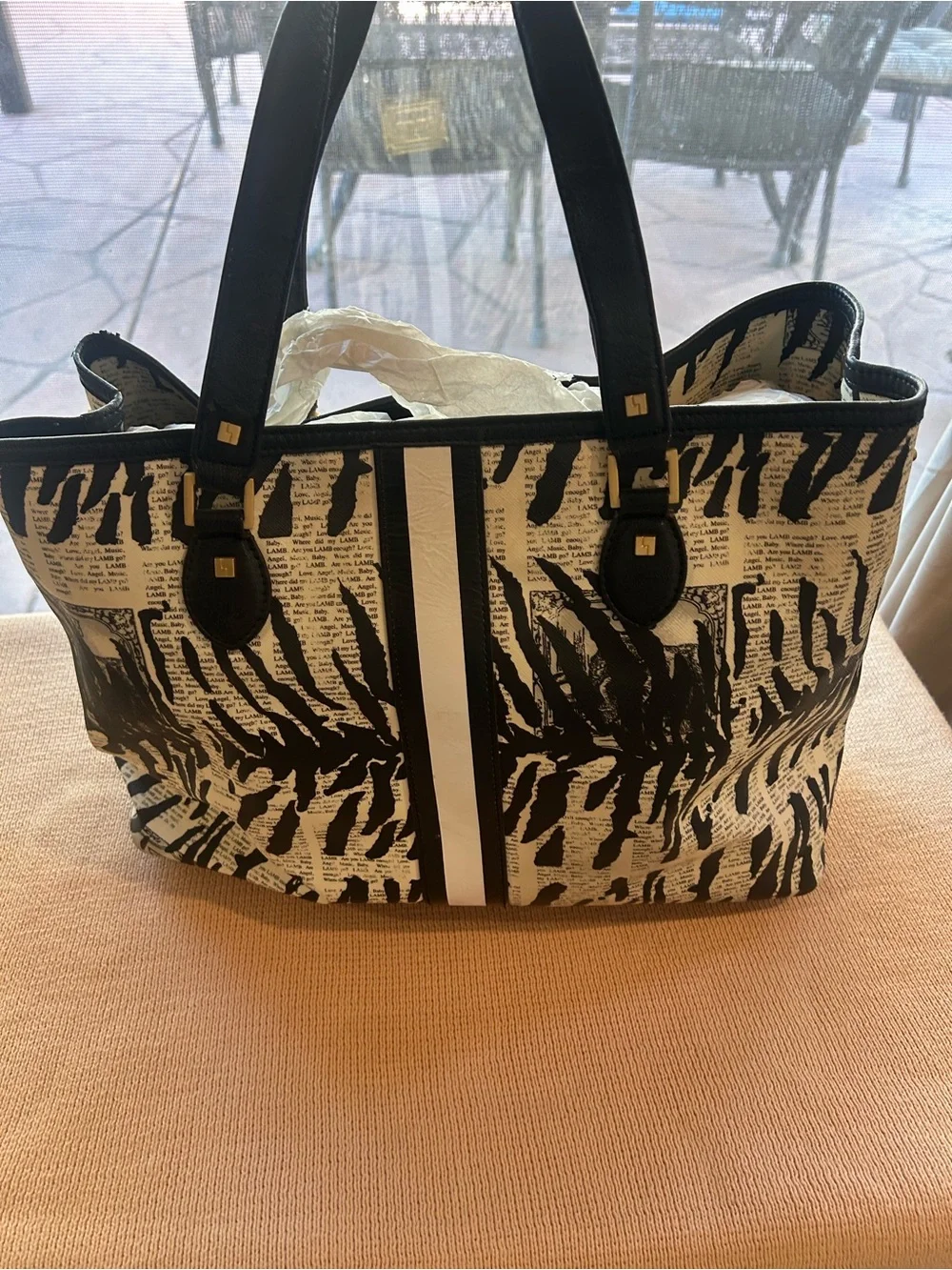 LAMB Black & White Zebra Print Tote Bag - Picture 4 of 14